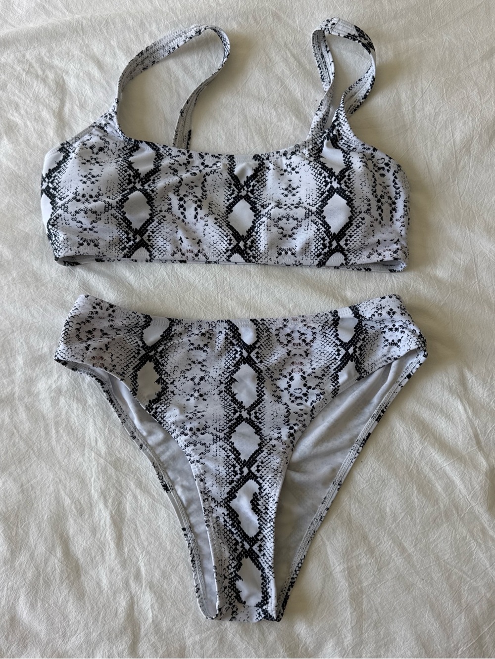 Snake Print Two-Piece Bikini Set in Black and White
